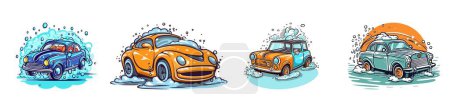 Téléchargez les illustrations : Symbole de dessin animé lavage de voiture. Illustration vectorielle. - en licence libre de droit