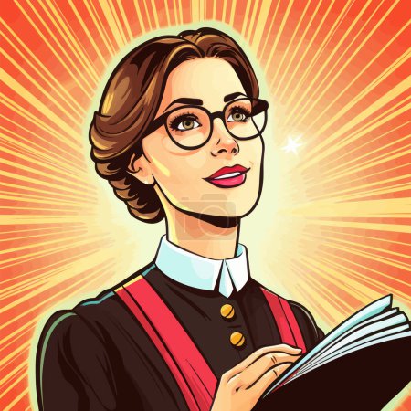 Illustration for Comic style female pastor. Charismatic church woman pastor. Cartoon vector illustration. - Royalty Free Image