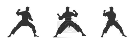 Illustration for Silhouette of karate man prepared for fight. Vector illustration. - Royalty Free Image