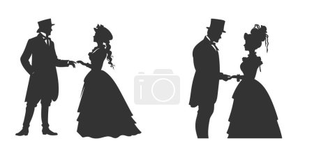 Silueta victoriana de hombre y mujer. Ilustración vectorial.