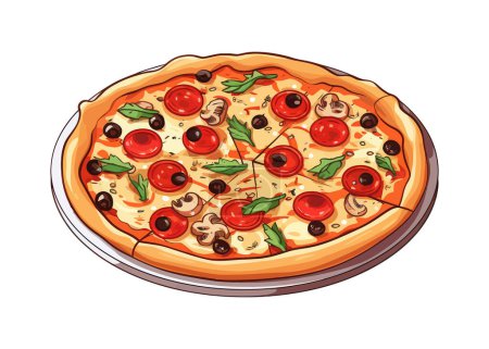 Téléchargez les illustrations : Pizza dessin animé isolé sur un fond blanc. - en licence libre de droit