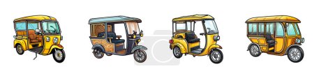 Illustration for Cartoon rickshaw set. Vector illustration. - Royalty Free Image