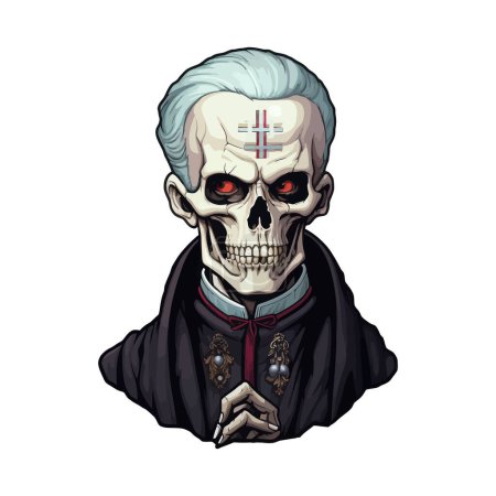 Priest skull. Cartoon vector illustration.