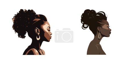 Zwei schwarze Frauen mit unterschiedlichen Frisuren. Cartoon Vektor.