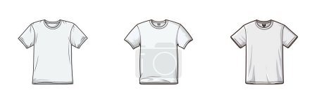 Ilustración de Tres camisetas blancas con mangas cortas. Vector de dibujos animados. - Imagen libre de derechos
