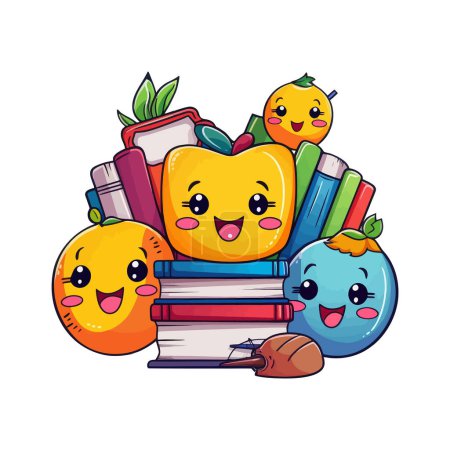 Pile of Books With Cartoon Faces. Vector illustration.