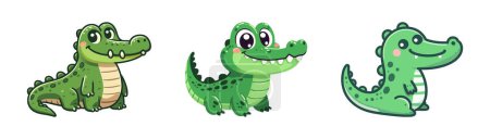 Cute Cartoon Alligator Set.