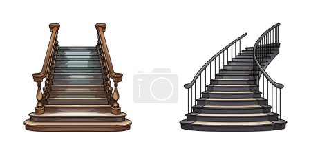 Eine Reihe von Treppen und Geländer in einem Cartoon-Vektor-Illustration.