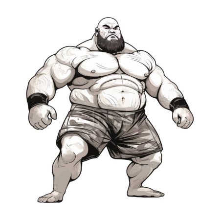 Peleador gordo de MMA. Ilustración vectorial.