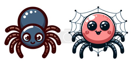 A close-up view of a spider next to another. Cartoon Vector.