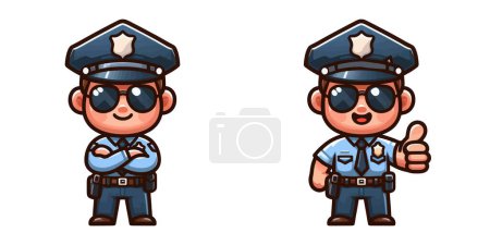 Police Officer Giving Thumbs Up Sign. Cartoon Vector.