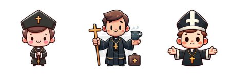Téléchargez les illustrations : Cartoon Man in a Priests Outfit. Illustration vectorielle. - en licence libre de droit
