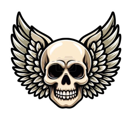 Illustration for A skull with wings depicted on a plain white background. - Royalty Free Image