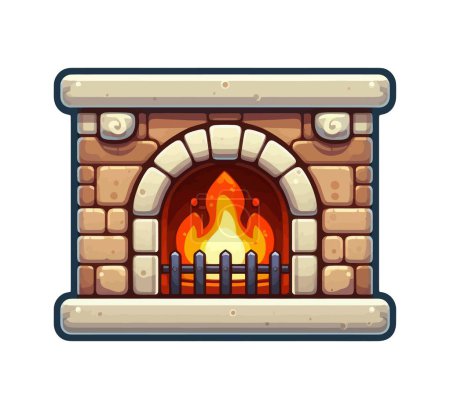 A fireplace with a fire burning inside it.