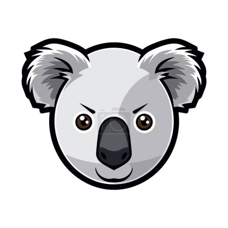 Gros plan d'un visage de koalas sur fond blanc uni.