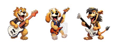 Téléchargez les illustrations : Groupe d'animaux de dessin animé jouant de la guitare dans un ensemble musical. - en licence libre de droit