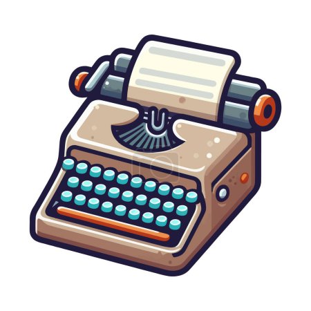 Téléchargez les illustrations : Une vieille machine à écrire avec un rouleau de papier reposant sur le dessus. - en licence libre de droit