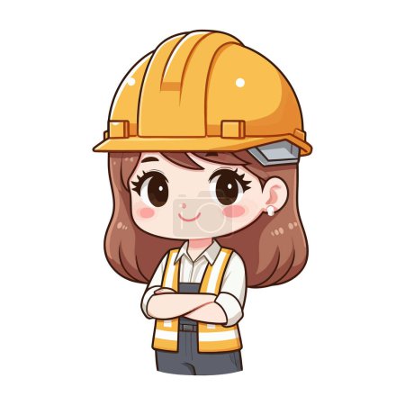 Illustration for A girl standing with crossed arms while wearing a hard hat. - Royalty Free Image