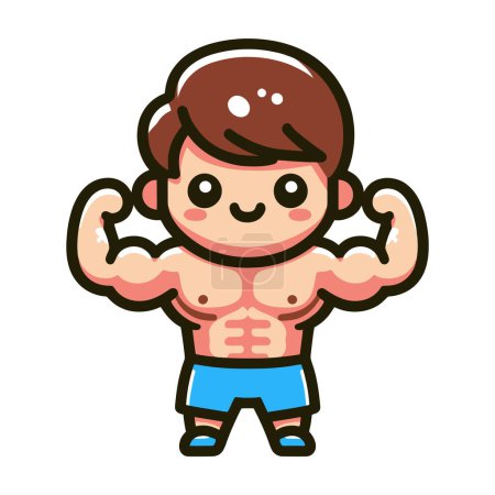 Karikatur eines muskulösen Mannes, der seine großen Muskeln zur Schau stellt.