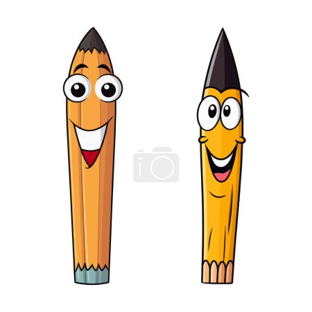 Two animated pencils with cute faces and expressive eyes.