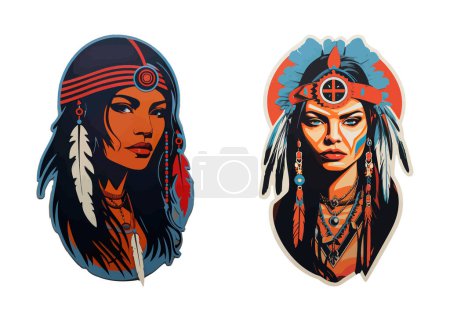 Two stickers depict Native American women in traditional attire.