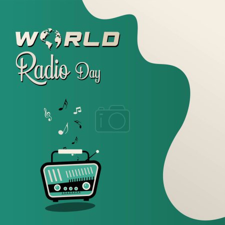 Ilustración de Día Mundial de la Radio (13 de febrero). Diseño de póster minimalista para post en redes sociales. - Imagen libre de derechos
