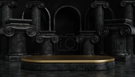Téléchargez les photos : 3d noir vendredi vente classique podium de luxe avec colonne romaine pour fond de produit podium style classique pour spectacle podructs cosmétiques vitrine sur fond. - en image libre de droit