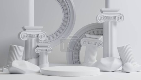 podium de luxe 3d avec colonne romaine pour fond de produit avec fond blanc pour la présentation de la marque Illustration de rendu 3d.