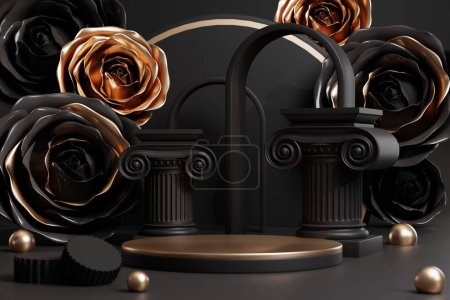 3d background products for valentines day podium with rose background 3d with cylinder. podium stand to show cosmetic product background.