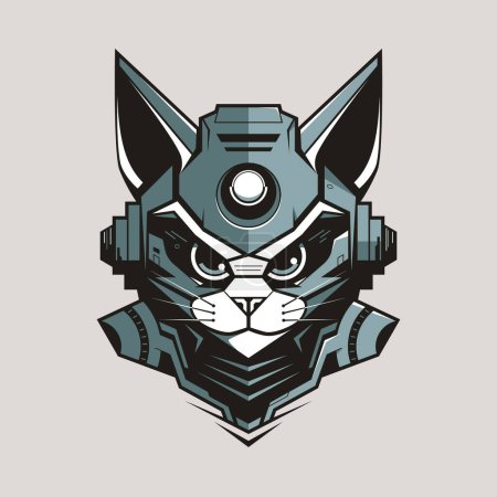 Ilustración de Retrato de gato cibernético. Robot estilo catoon cabeza animal logotipo o icono de diseño. - Imagen libre de derechos