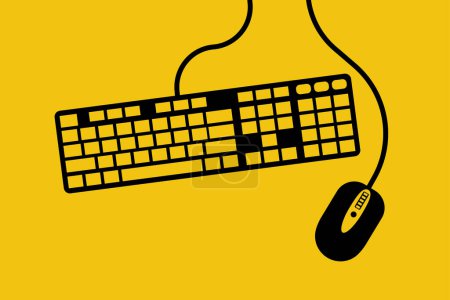 Keyboard and mouse. Computer equipment. Vector illustration flat design. Isolated on background. Office worker workplace.
