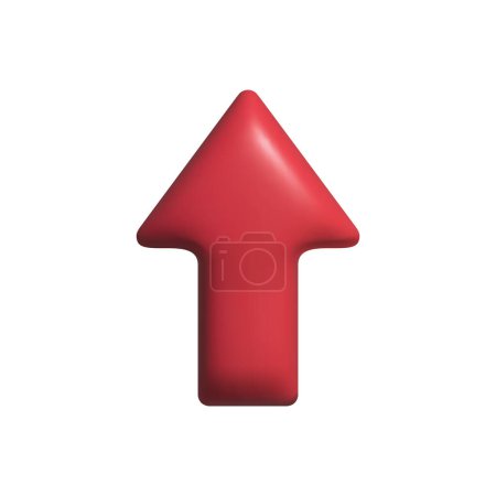 Illustration for Red arrow icon. Object computer interface. 3d arrow pointer. Cartoon style. Mouse cursor. Vector illustration 3d renders the design. Isolated on white background. Realistic plastic, icon direction. - Royalty Free Image