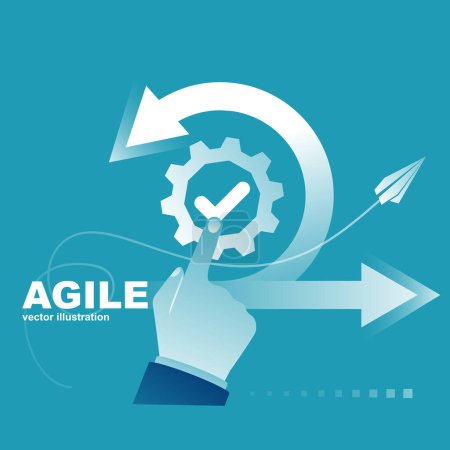 Agiles Konzept. Geschäftsmann läuft zum Erfolg. Lebenszyklus, Prozessschema. Vektor Illustration flaches Design. Isoliert im Hintergrund.