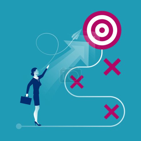 Illustration for Path to goal. Business people. Vector illustration flat design. Achieving goal. Strategy to aim. Businesswoman in suit before the goal achievement plan - Royalty Free Image