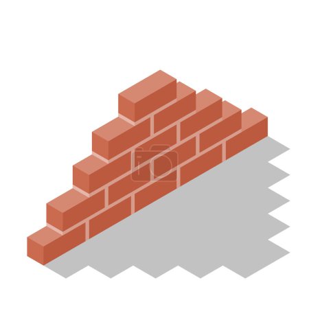 Téléchargez les illustrations : Brick wall isometric design. Brown red bricks wall. Old stone surface. Vector illustration 3d design. Grunge template. - en licence libre de droit
