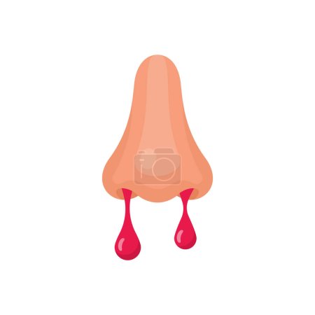 Ilustración de Sangre en la nariz. Gotas de flujo sanguíneo de la nariz de un hombre. Síntomas de una persona poco saludable. Signos de enfermedad. Ilustración vectorial diseño plano. Aislado sobre fondo blanco. - Imagen libre de derechos