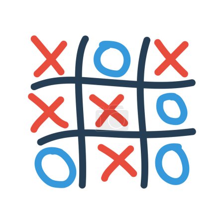 Tic tac toe. Game sketch cross and zero. Vector illustration flat design. Isolated on white background.