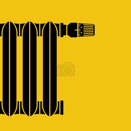 Illustration for Thermostat controller in the house black icon. Heating thermostat. Adjusting radiator temperature. Vector illustration flat design. Isolated on yellow background. - Royalty Free Image