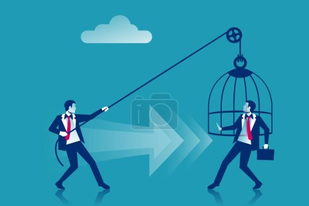 Illustration for Trap concept. Business people metaphor. Vector illustration flat design. Isolated on white background. The businessman was caught in a rope loop. Man in captivity. - Royalty Free Image