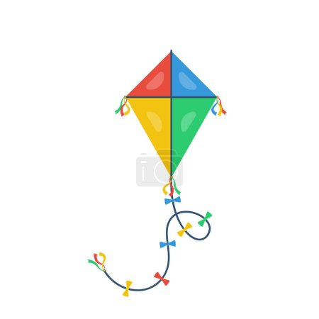 Illustration for Kite icon. Colorful kite on white background. Childrens toy. Vector illustration flat design. Isolated on white background. - Royalty Free Image