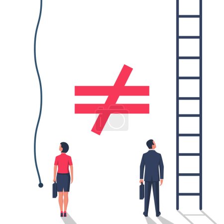 Unequal forces. Sign of inequality between a man and a woman. Unequal starting position concept of gender equality. Vector illustration flat design. Discrimination of women. Feminism concept.