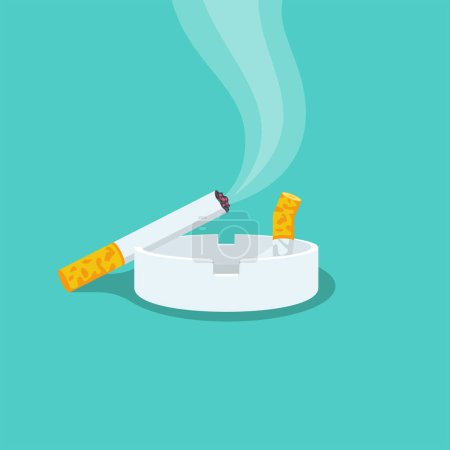 Ashtray with cigarette butts. Burnt cigarette butts. Smoking concept. Vector illustration flat design. Isolated on white background.