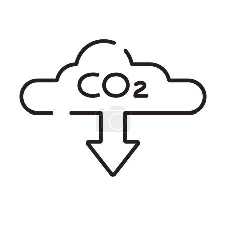 CO2 emission reduction icon. Carbon dioxide. Green cloud sign of carbon dioxide gas emission reduction. Improving ecology. Vector illustration black line design. Isolated on white background.