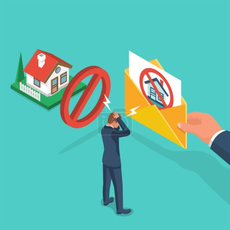 Eviction notice. Stop sign at the entrance. Notice of eviction in letter. Entry into the house is prohibited. Vector illustration flat design.