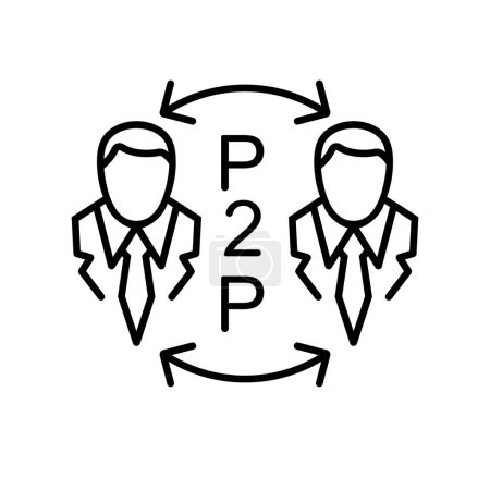 Icône P2P. Concept P2P. Service de change et de transfert d'argent. Accord en ligne. Conception ligne mince. Illustration vectorielle design plat. Isolé sur fond blanc.