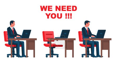 We need you. Empty workplace. People at the workplace. Company is looking for a new employee. Search for potential talent. Hr concept. Vector illustration flat design. Hiring person. 