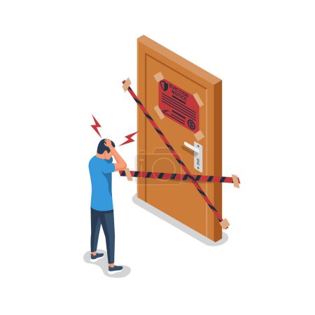 Eviction notice. Stop sign at the entrance. Notice of eviction in letter. Entry into the house is prohibited. Vector illustration flat design.