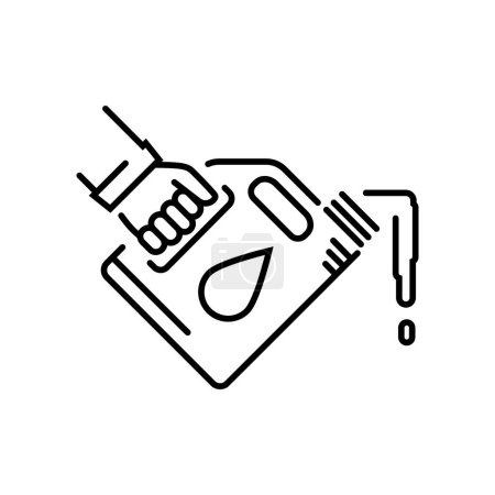 Motor oil, line icon. Mechanic holds canister of motor oil. Station service maintenance. Lubrication engine and mechanisms. Replacing engine fluid. Vector illustration flat design. 