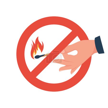 No Fire icon. Not flame, color glyph. Prohibition sign do not set fire. Matches in hand. Vector illustration flat design. Isolated on white background.