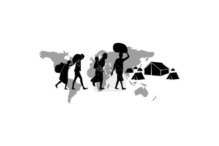 Vectores de silueta de refugiados e ilustraciones para el día mundial de los refugiados.